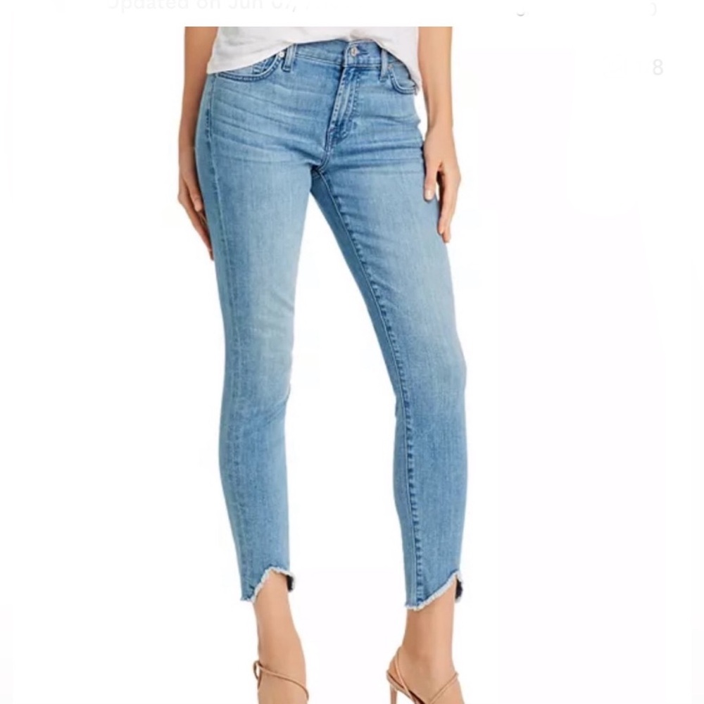 7 For All Mankind The Ankle Skinny Frayed Wave Hem in Sara / Light Blue Jeans